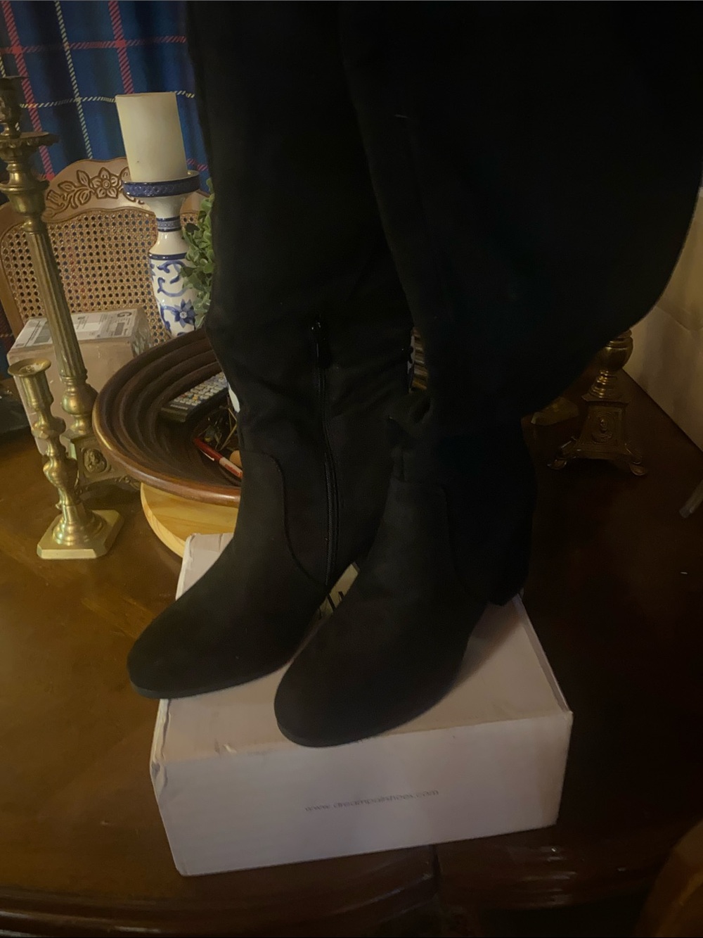 NIB Dream Pairs Black Over-The-Knee Suede Boots with Block Heel 8.5